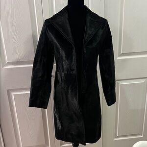 Coach Fur Leather Black Coat
